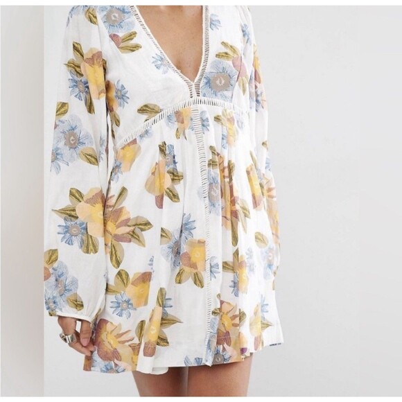 Free People Strawberry Fields Tunic Mini Dress Size xSmall Ivory boho festival - Picture 9 of 16